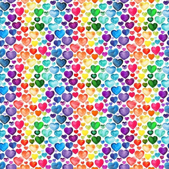 100% Cotton Digital Fabric Rainbow Love Hearts Valentines Crafty 140cm Wide