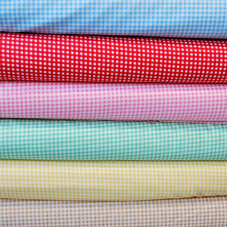 100% Cotton Poplin Fabric Rose & Hubble Mini Check Gingham Plaid Summer Bild 1