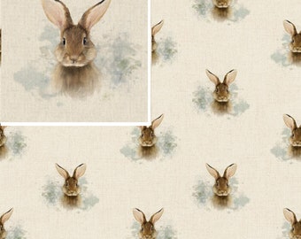 Cotton Rich Linen Look Fabric Bunny Rabbit Or Panel Upholstery