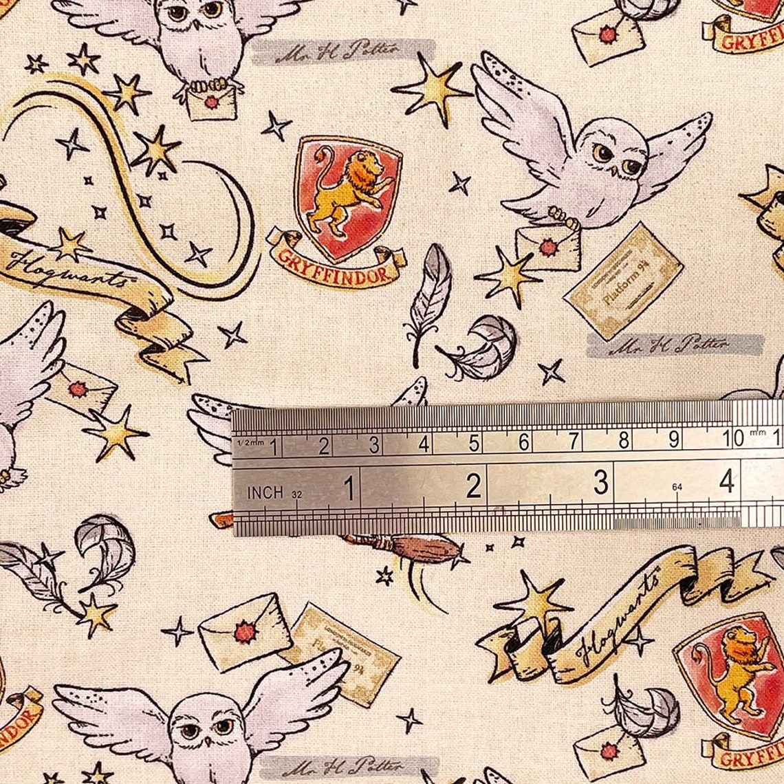 100 Cotton Digital Fabric Harry Potter Owl Gryffindor Stars Etsy