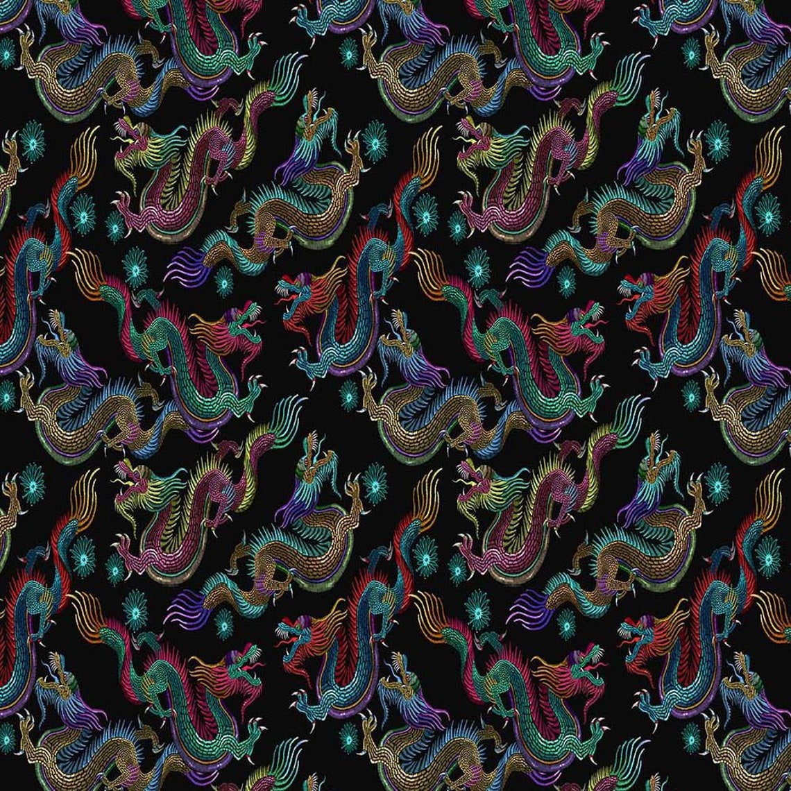 100 Cotton Digital Fabric Chinese Dragon Oriental Traditional Etsy UK