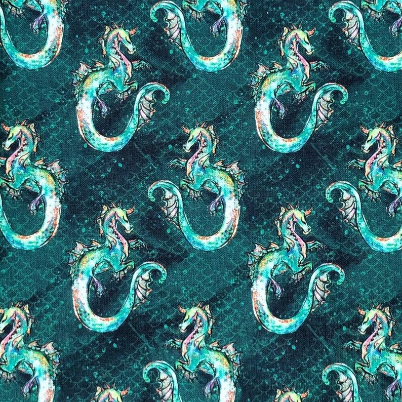 100% Cotton Digital Fabric Sea Dragons 140cm Wide Crafty image 2