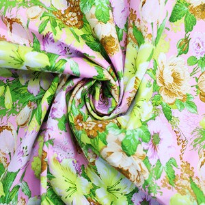 100% Cotton Poplin Fabric Tropical Floral Flower Buds Leaves River View