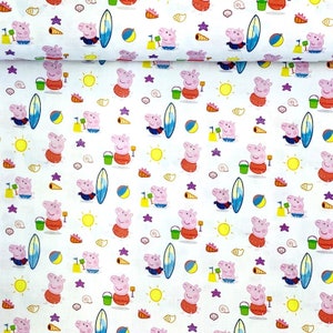 100% Cotton Digital Fabric Beach Time With Peppa Pig 150cm Wide