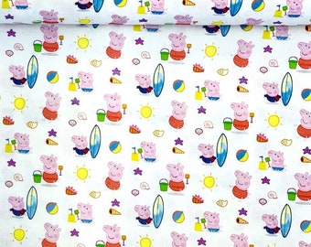 100% Cotton Digital Fabric Beach Time With Peppa Pig 150cm Wide