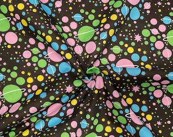 Polycotton Fabric Galaxy Planets Universe Space Sky Spots