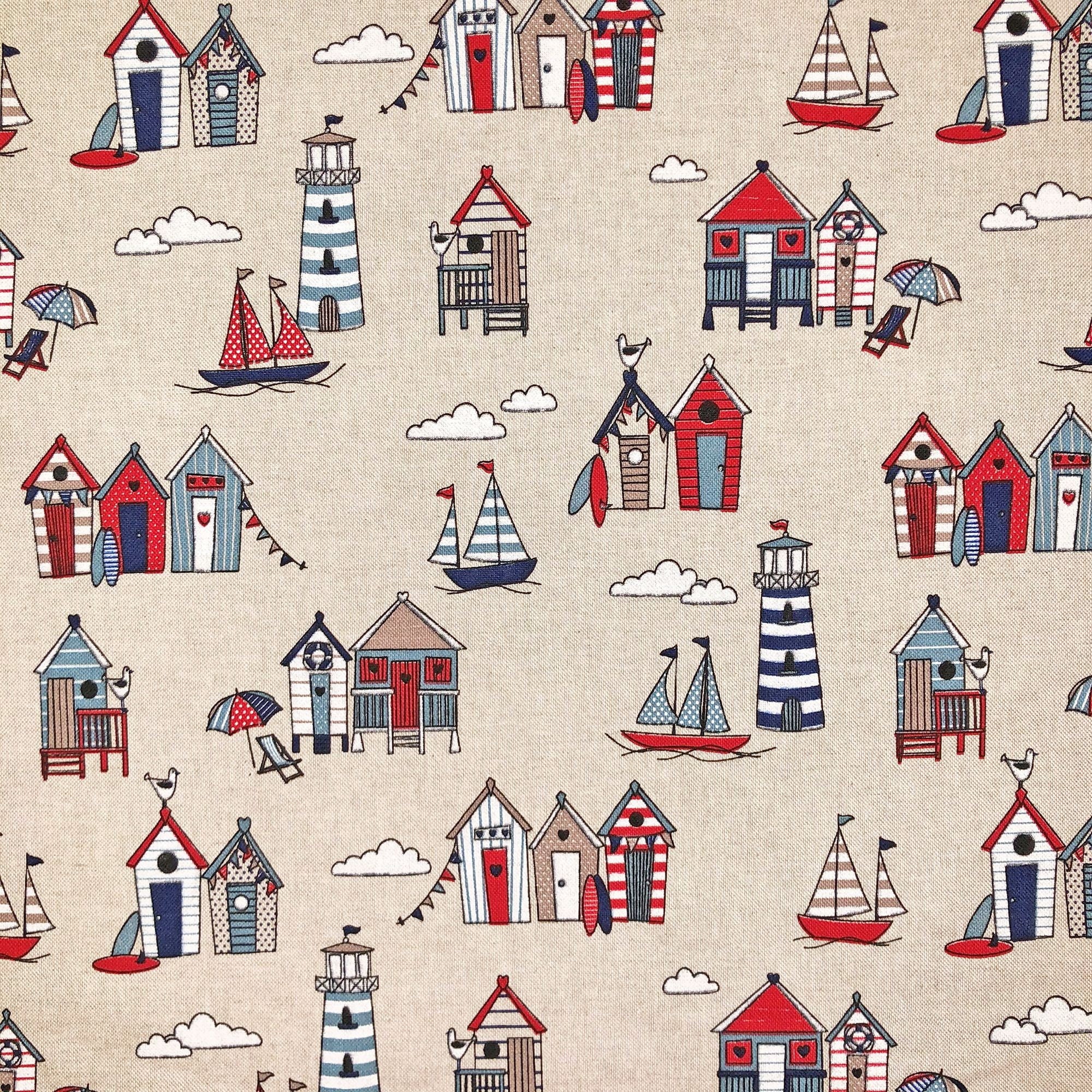 Cotton Rich Linen Look Fabric Nautical Beach Huts Lighthouses Etsy