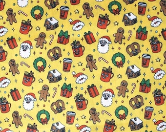 Polycotton Digitally Printed Fabric Christmas Gingerbread Presents 112cm Wide