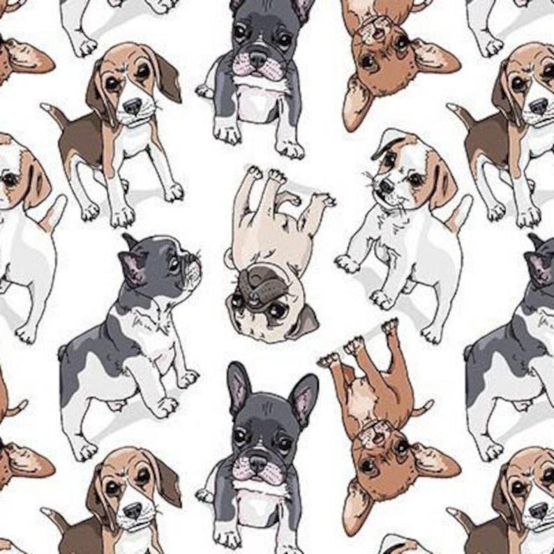 100% Cotton Digital Fabric Oh Sew Tossed Dog Puppies 140cm Wide 画像 2