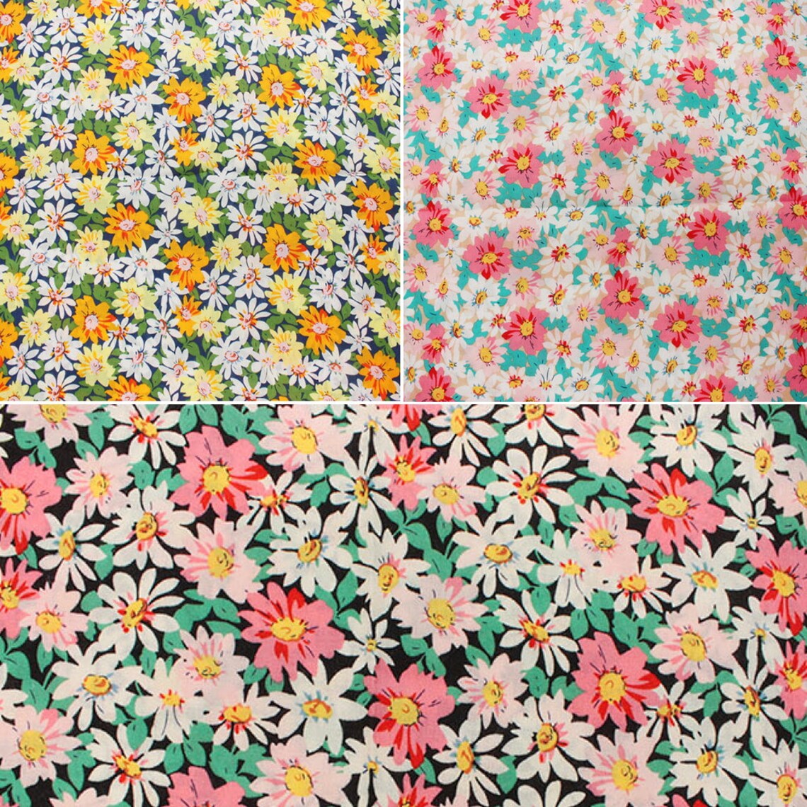 100 Cotton Lawn Fabric Daisy Fields Floral Flower Garden Etsy UK