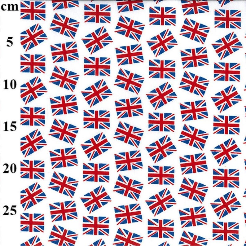 Polycotton Fabric White Union Jack Flags British UK image 2