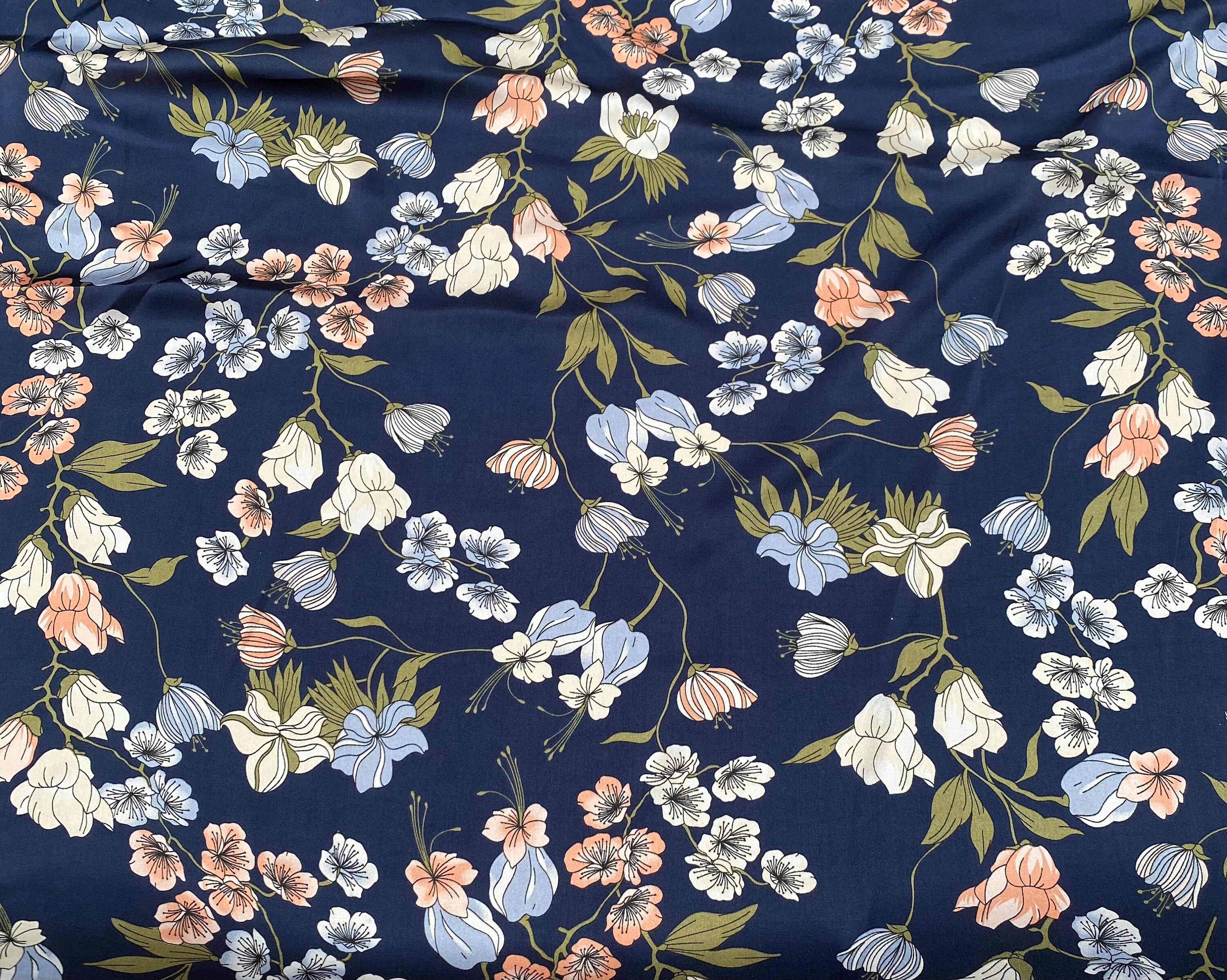 High Quality Silky Satin Fabric Floral Flowers Summer Dress Etsy UK