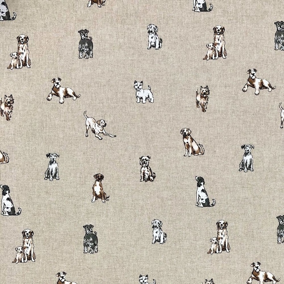 Cotton Rich Linen Look Fabric Shabby Dogs Upholstery Etsy UK