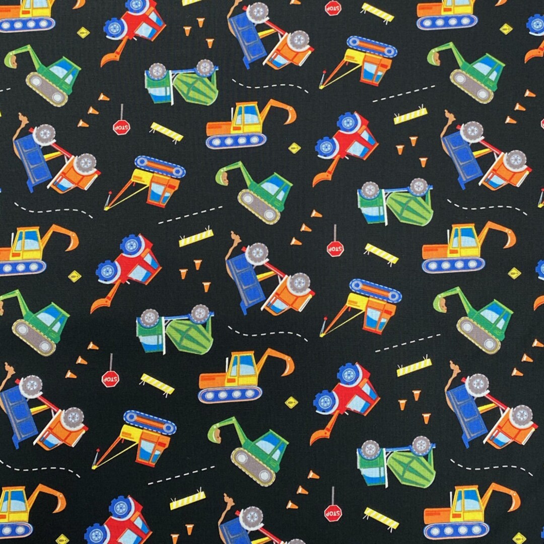 Nutex Machine Picture 100% Cotton Fabric Nutex Heavy Machines Kids Construction Vehicles ...