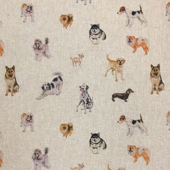 Cotton Rich Linen Look Digital Fabric Show Dogs Breeds Upholstery Curtain Furnishings