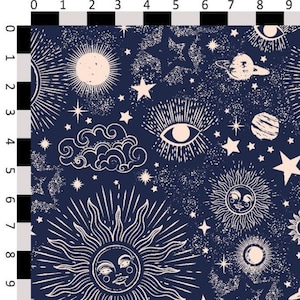100% Cotton Digital Fabric Little Johnny Celestial Sun Moon Galaxy 150cm Wide