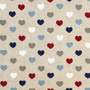 Cotton Rich Linen Look Fabric Nautical Multi Love Hearts Upholstery image 2