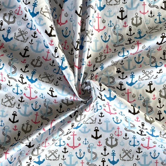 Fabric Freedom Mini Nautical Ship Anchors Toss 100% Cotton Poplin Fabric Fabric Freedom Mini Nautical Ship Anchors Toss 100% Cotton Poplin Fabric