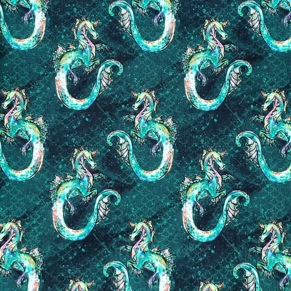 100% Cotton Digital Fabric Sea Dragons 140cm Wide Crafty