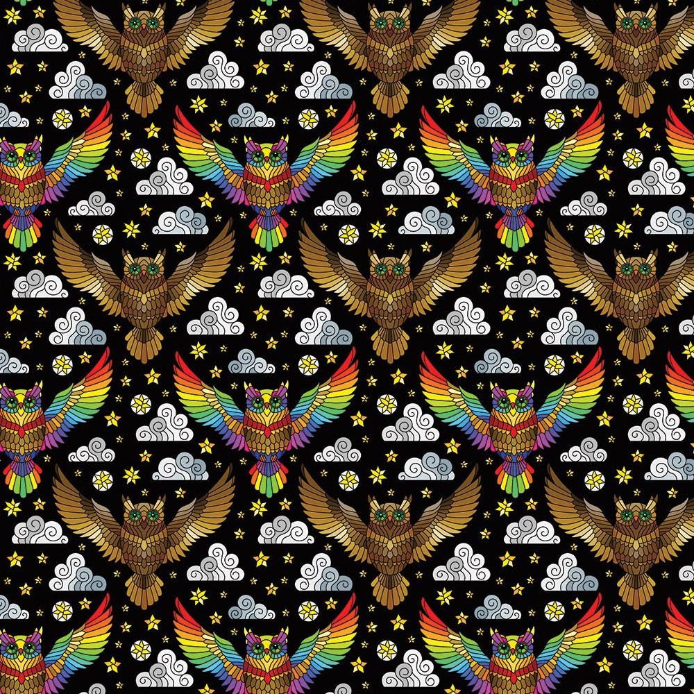 100% Cotton Digital Fabric Mosaic Owl Bird Rainbow Pride Crafty 140cm Wide