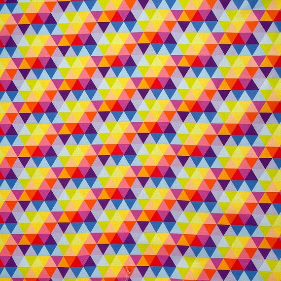 100% Cotton Digital Fabric Geometric Triangles Rainbow 140cm Wide