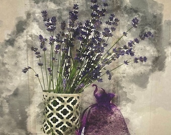 Crafty Cotton Art Linen Canvas Look Fabric Lavender Floral Panel Upholstery