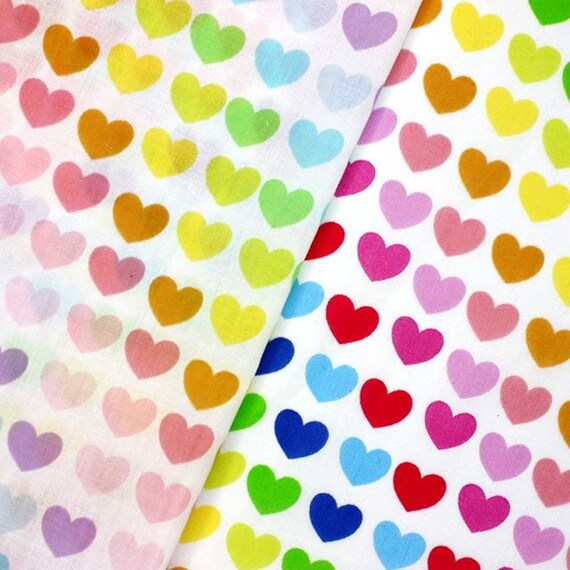 Hearts Dotty Hearts Pink and Yellow PolyCotton Print Fabric 112cm wide
