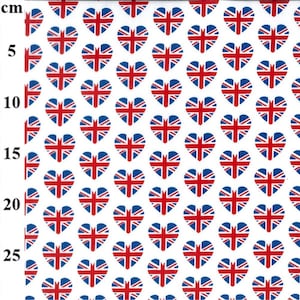 Polycotton Fabric Hearts Union Jack Flags British UK image 2