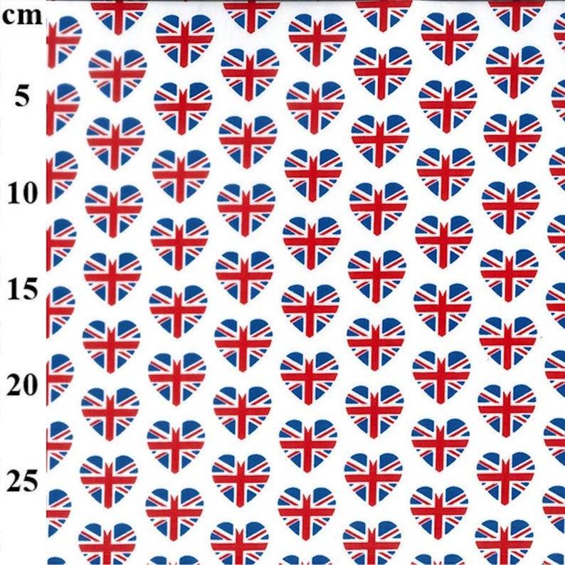 Polycotton Fabric Hearts Union Jack Flags British UK image 2