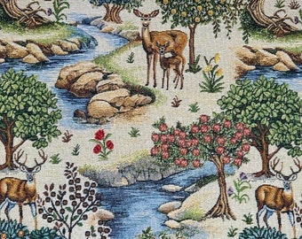 Tapestry Fabric Woodland Forest Deer Creek Upholstery Furniture 140cm Wide