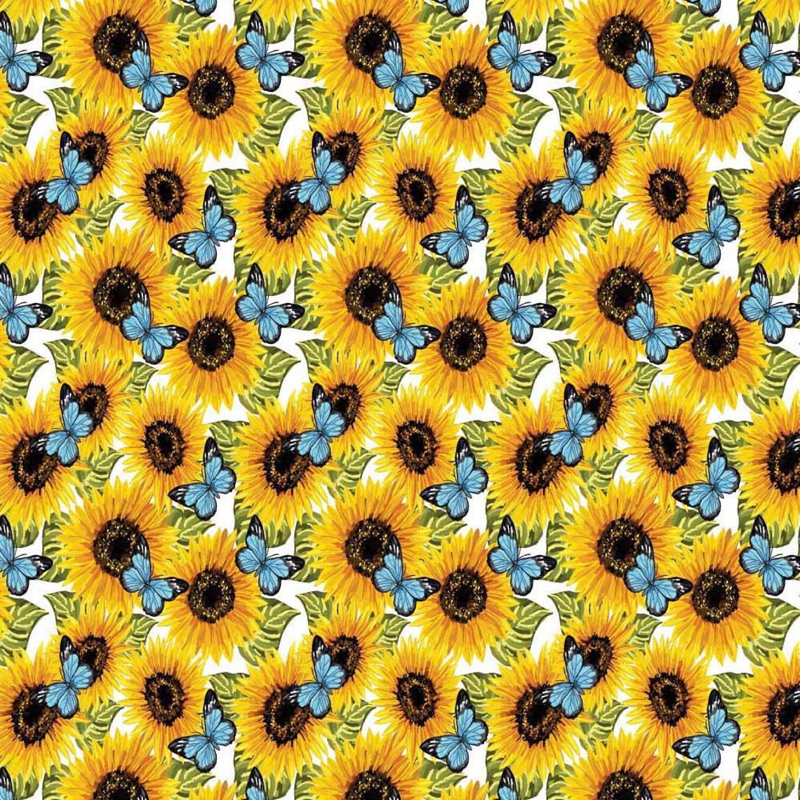100 Cotton Digital Fabric Sunflowers Floral Flower Butterfly Etsy