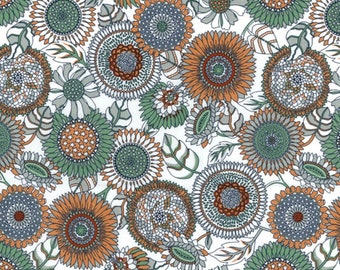 100% Cotton Poplin Fabric Rose & Hubble 70s Retro Flowers Floral