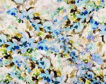 Digitally Printed Viscose Jersey Fabric Watercolour Floral Flower Dunholme Court