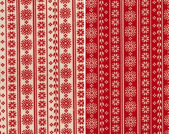 100% Cotton Fabric John Louden Christmas Scandinavian Stripes Xmas Festive