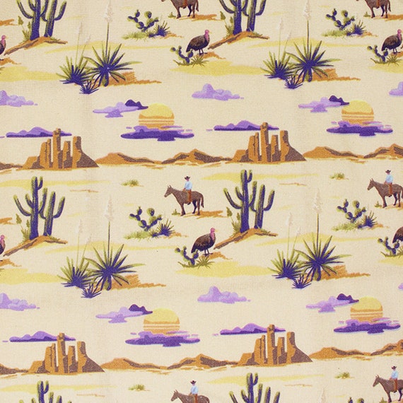 100% Premium Cotton Fabric Little Johnny Desert Cowboy Wild West