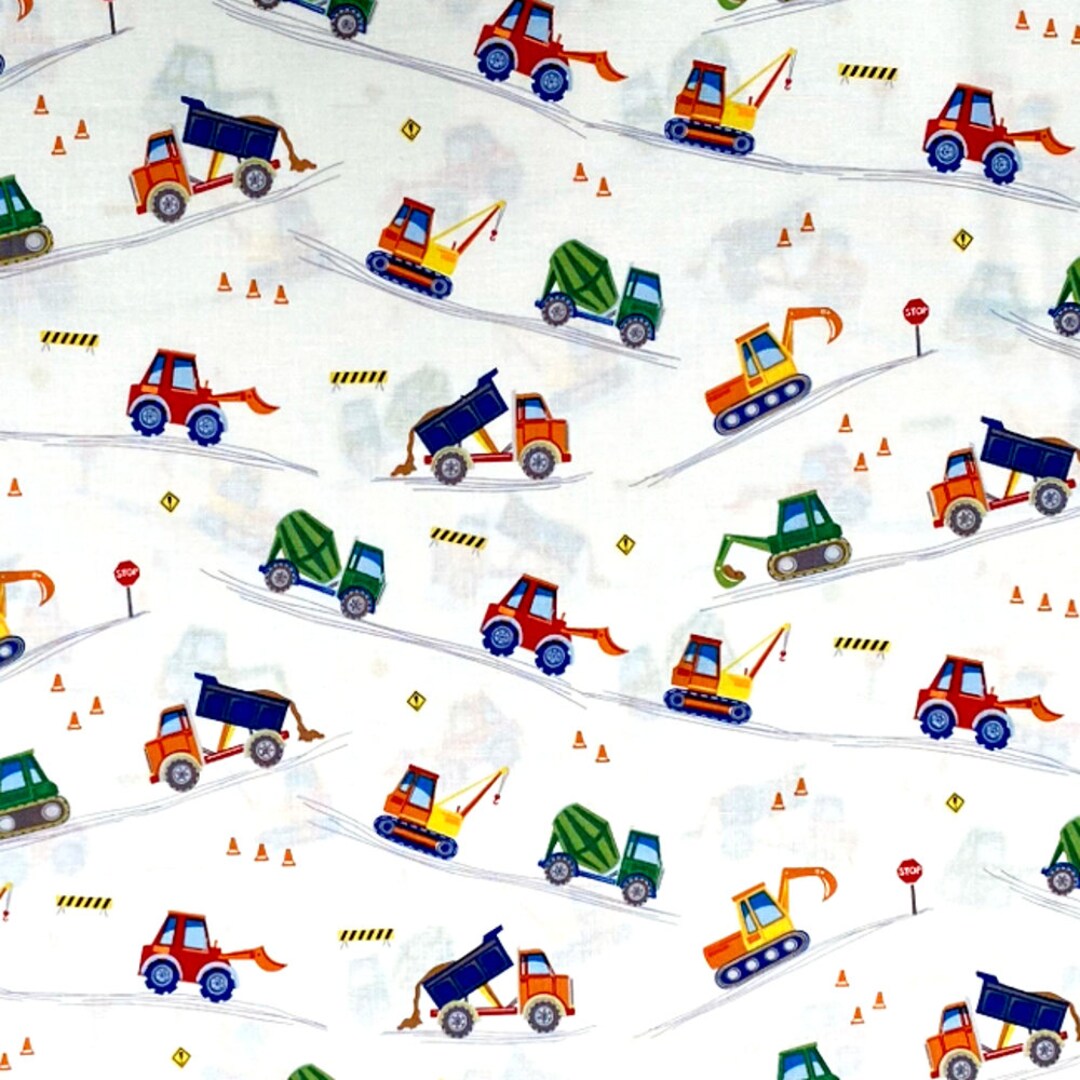 Nutex Machine Picture 100% Cotton Fabric Nutex Heavy Machines Kids Construction Vehicles ...