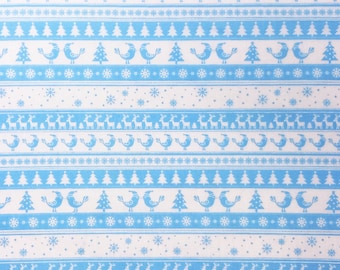 Polycotton Fabric Xmas Festive Christmas Tree Reindeer Birds Snowflake Lines