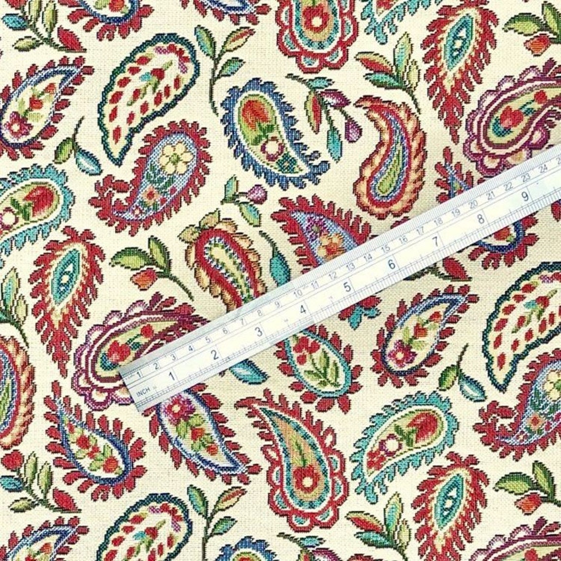 Tapestry Fabric Paisley Teardrops Upholstery Furnishings Curtains 140cm ...