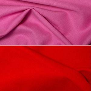 K&ouml;nnte beinhalten: Zwei Stoffproben, eine rosa und eine rote. Die Proben sind gefaltet und zeigen die Textur des Stoffes.