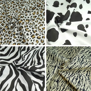 Polycotton Fabric Animal Print Tiger, Zebra, Leopard & Cow Craft