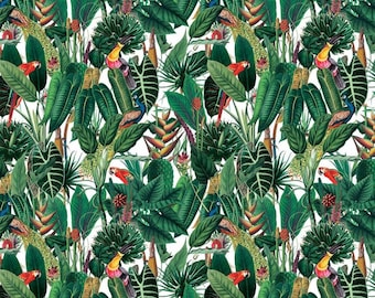 100% Cotton Digital Fabric Rainforest Animals Natural Parrot 140cm Wide