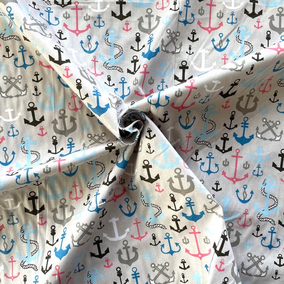 Fabric Freedom Mini Nautical Ship Anchors Toss 100% Cotton Poplin Fabric Fabric Freedom Mini Nautical Ship Anchors Toss 100% Cotton Poplin Fabric