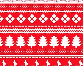 Polycotton Fabric Christmas Snowflakes Reindeer Scandinavian Festive Xmas
