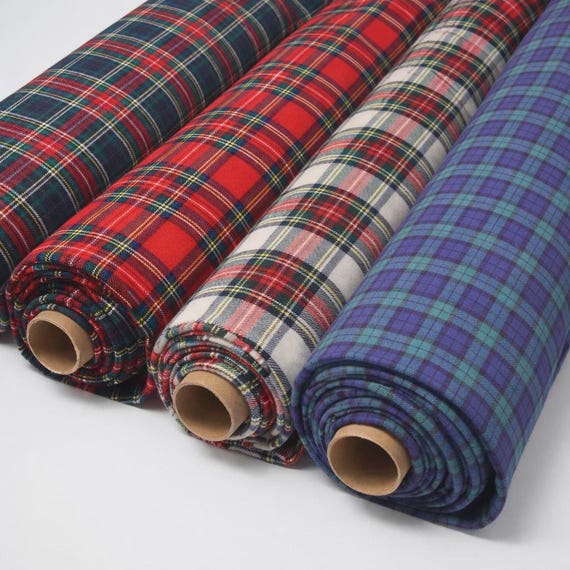 100% Brushed Cotton Fabric Tartan Wincyette Flannel Royal Stewart Black Watch