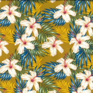 100% Cotton Poplin Fabric Rose & Hubble Flower Floral Tropical Leaf Abbey Place