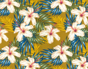 Tela de popelina 100 % algodón con estampado floral de rosas y hojas tropicales de Abbey Place