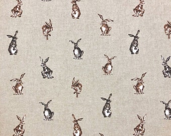 Cotton Rich Linen Look Fabric Shabby Hares Rabbit Upholstery