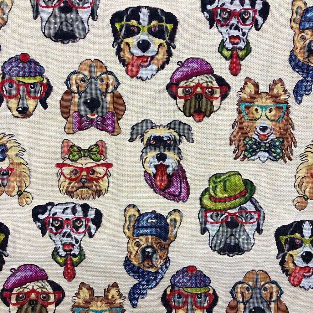Tapestry Fabric Funny Dogs Upholstery Furnishings Curtains Etsy UK