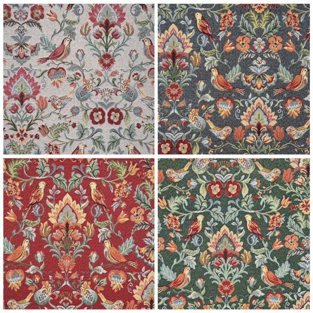 Tapestry Fabric William Morris Birds Floral Damask Upholstery Curtain