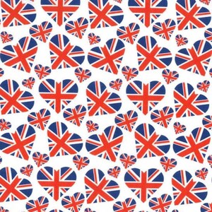 100% Cotton Digital Fabric Rose & Hubble Hearts Union Jack Flags 150cm Wide